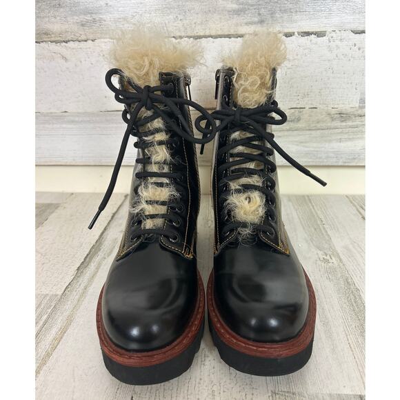 Coach Women’s 7.5 Black Leather Moto Hiker Shearling Platform Ankle Boots NEW - Picture 4 of 10